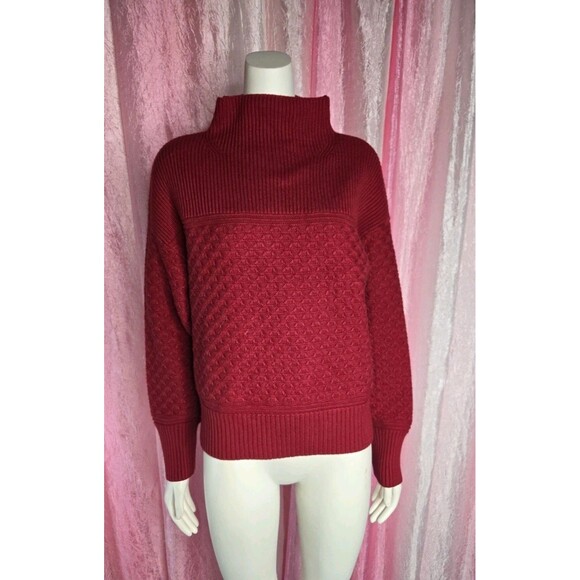 Ann Taylor Weekend Collection Red Cable Mock Neck Cotton Sweater Size Medium - Picture 1 of 9